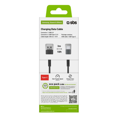 Kabllo USB SBS Mobile USB A në USB C, 3m, e zezë