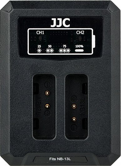 Karikues USB me dy vende për bateri JJC DCH NB13L, për Canon NB 13L, i zi