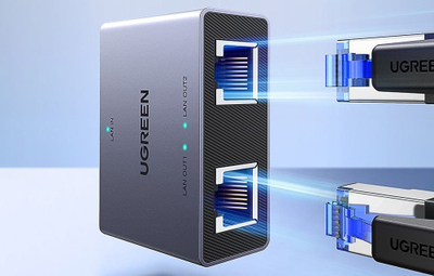 Ndarës rrjeti Ethernet, 1 me 2, 1000Mbps Gigabit, RJ45 me furnizim USB C, i zi