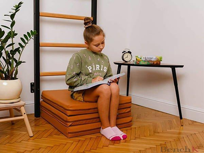 Преклоплив гимнастички душек BenchK, за деца, еко кожа, кафеав