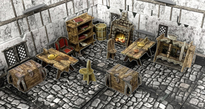 Set terren lojërash Battle Systems Fantasy Village Furniture, mobilim fshati, shkallë 28-35mm, shumëngjyrësh
