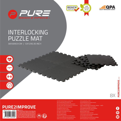 Сет подна подлога Pure2Improve Puzzle Mat, 8 делови, пластика, црна