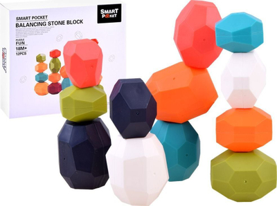 Lojë balancimi Smart Pocket Balancing Stone Block, 12 copë, 18M+, shumëngjyrëshe