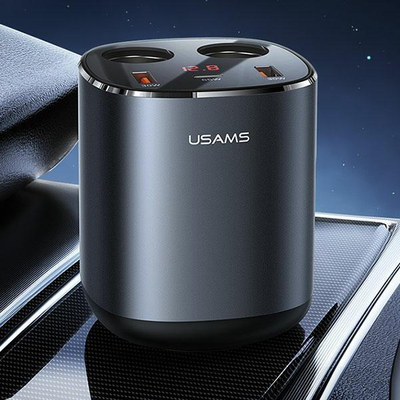 Karikues makine USAMS US-CC151 C28, 2x USB 30W, USB-C 65W, gri e errët
