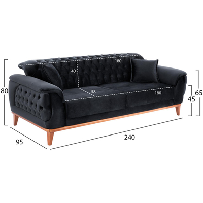 Set dhomë ndenjeje BENNINGTON, 3 pjesë, kadife HM11746.01, zezë