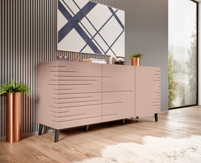 Komodë Nova 155x40x72, MDF, përfundim mat, rozë