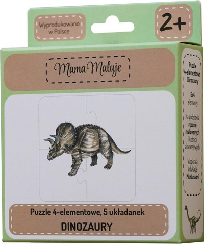 Puzzle edukativ Dinosaurs Mom Paints, set 4 copë, 12 x 12 cm, shumëngjyrësh