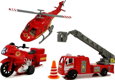 Set lodrash zjarrfikës Lean Sport Fire Department, helikopter dhe motor, me drita edhe zë, i kuq