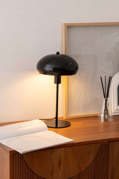 Lampë tavoline dekorative Savio Mushroom, 38 cm e lartë, çelik, e zezë
