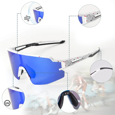 Syze sportive Rockbros, lente të polarizuara, UV400, kornizë e bardhë me lente blu