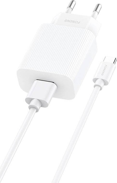 Karikues rrjeti Foneng EU28, USB, 5V 2.1A, me kabllo USB A në USB C, i bardhë