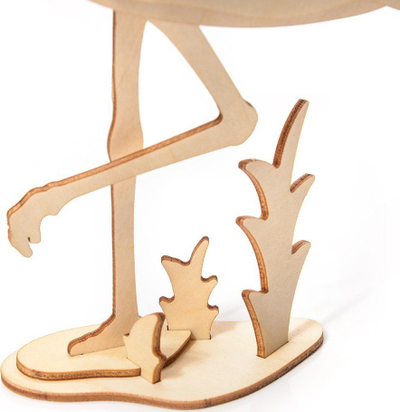 Puzzle 3D druri Nice-idea Flamingo, model dekorativ, ngjyrë druri natyrale