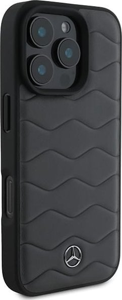 Këllëf telefoni Mercedes MB Waves Leather për iPhone 16 Pro Max 6.9", lëkurë, gri e errët