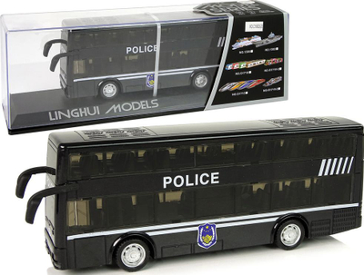 Lodër autobus policor dykatësh Black, pull back, me drita dhe zë, i zi