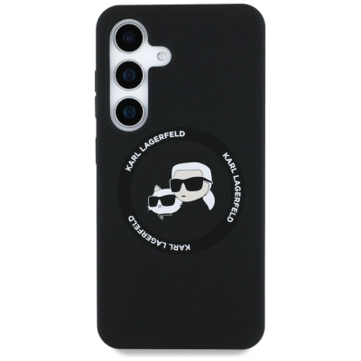 Kllëf telefoni Karl Lagerfeld Liquid Silicone K&amp;CH Heads MagSafe, për Samsung Galaxy S25, silikon i lëngshëm, i zi