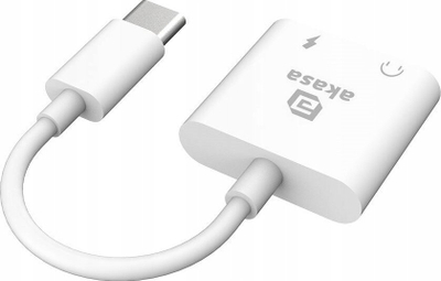 Adapter USB C në 3.5mm Akasa, dhe për audio dhe për karikim njëkohësisht, 15W, i bardhë