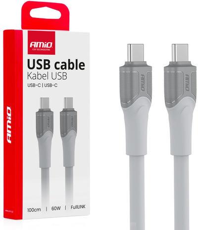 Kabllo karikimi AMiO 04291, USB C në USB C, 60W, 1m, gri