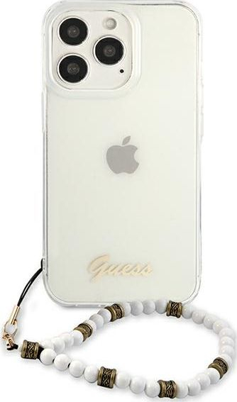 Mbështjellës telefoni Guess GUHCP13LKPSWH, për iPhone 13 Pro dhe 13 6.1", hardcase transparent, White Pearl