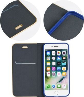 Kabull telefon LUNA Book Gold për iPhone 7 8 SE, kapak me qëndrues, blu navy