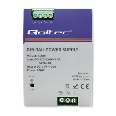 Furnizues energjie industrial Qoltec 50901, 480W, 24V 20A, gri
