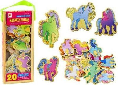 Lodër magnetë druri LeanToys Unicorns, set 20 copë, shumëngjyrëshe