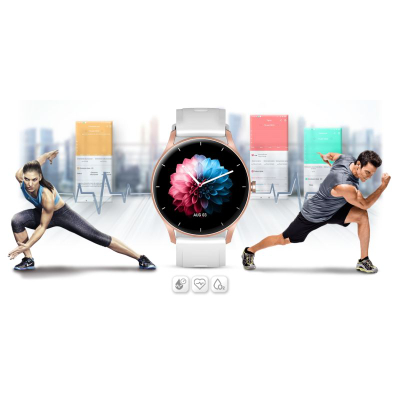 Smartwatch Gravity GT2 5, ekran 1.28" IPS, IP67, rozë gold me rrip gri