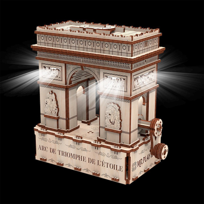 Puzzle druri 3D Mr.Playwood Triumphal Arch, model mekanik, LED, ngjyrë natyrale