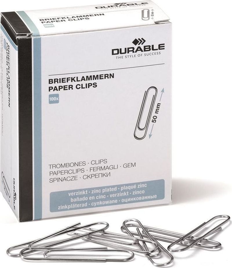 Kapëse letre Durable Paper Clips, 50mm, të galvanizuara, 100 copë