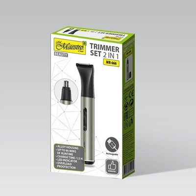 Set тримери Maestro MR-666 2in1, без кабел, полнење USB, сребрен
