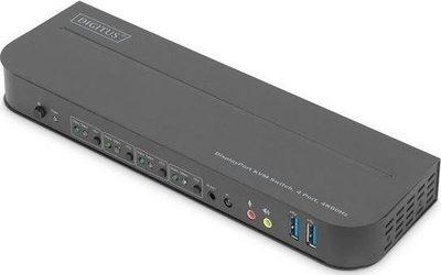 Switch KVM Digitus 4x1, DP dhe HDMI Out, USB 3.0, 4K 60Hz, i zi