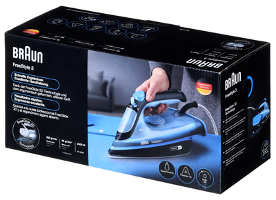 Hekur me avull Braun FreeStyle 3 Fi3194BK, 2400W, bazë qeramike 3D, zi kaltër