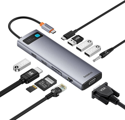 HUB USB C Baseus Metal Gleam 11 në 1, 11 porta, Space Grey