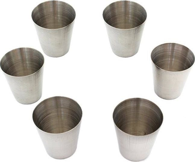 Set gota udhëtimi çelik inox, 6 copë, 30ml, argjendtë me kuti të zezë