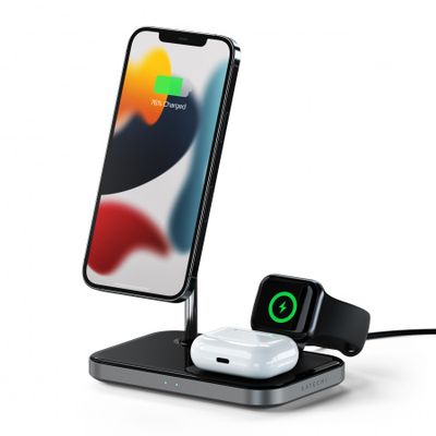Karikues pa tel 3 në 1 Satechi ST-WMCS3M, MagSafe, USB-C, i zi
