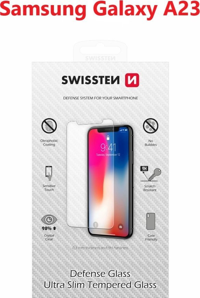 Xham mbrojtës Swissten Defense Glass për Samsung Galaxy A23, tempered glass, 9H, transparent