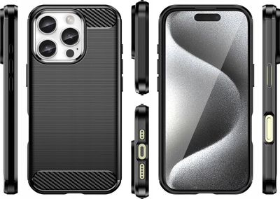 Силиконска карбон футрола за телефон Apple iPhone 16 Pro Max, заштитна, црна