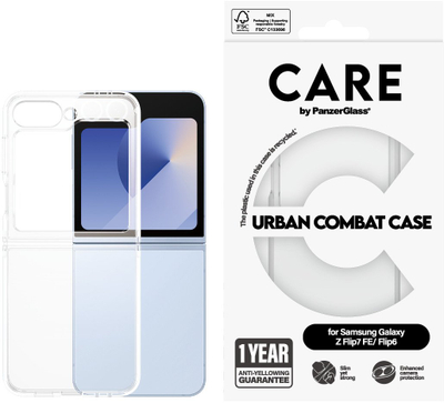 Kuti mbrojtëse PanzerGlass CARE by Flagship Urban Combat, për Samsung Galaxy Z Flip6 Z Flip7 FE, me kornizë transparente