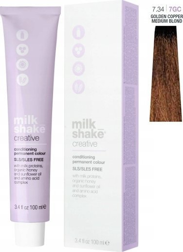 Ngjyrë e përhershme flokësh Milk Shake Creative 7.347GC, blond i mesëm ari bakri, pa SLS SLES, 100 ml