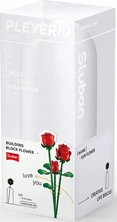 Set lodër Sluban Red Rose, 258 copa, lule 41.5 cm, vazo e bardhë