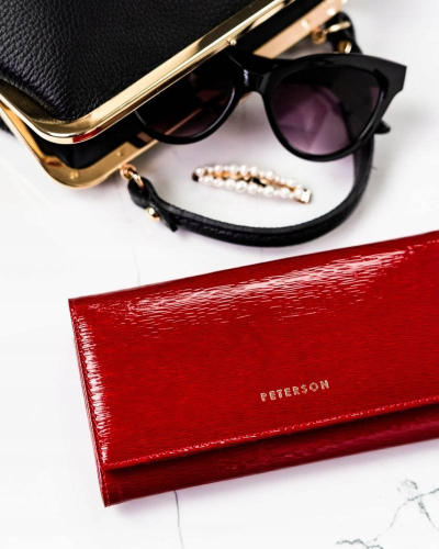 Portofol për femra Peterson Pet, lëkurë natyrale llak, RFID blocking, i kuq