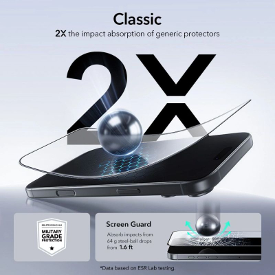 Mbrojtës ekrani ESR UltraFit Classic për iPhone 17 Pro, xham i forcuar, set me 2 copë, transparent