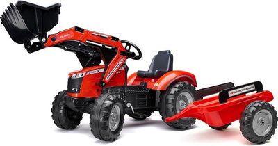 Traktor me pedale Falk Massey Ferguson 8740S, me rimorkio, me kovë frontale, i kuq