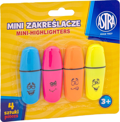 Markera fluorescent Astra Mini, set me 4 ngjyra neon, shumëngjyrësh