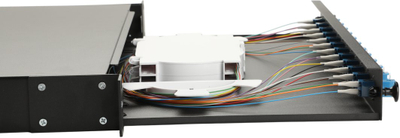 Panel fibër optike Equip 337200, 12 porta LC Duplex, OS2 1U, i zi