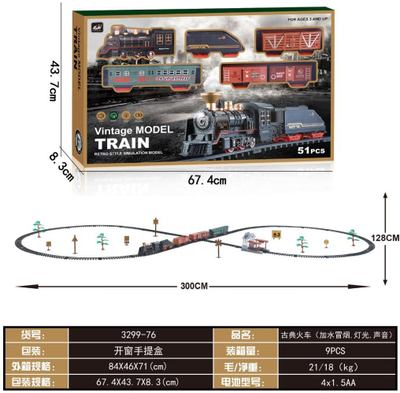 Set tren lodër Ramiz Vintage Model Train, 51 pjesë, efekt tymi dhe drita, shumëngjyrësh