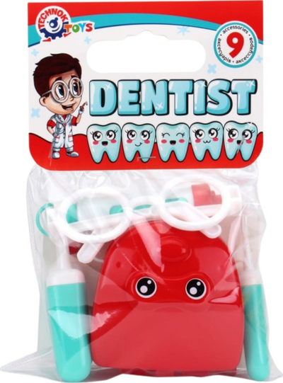 Сет играчка стоматолог Common Toys, 9 делови, пластика, црвена