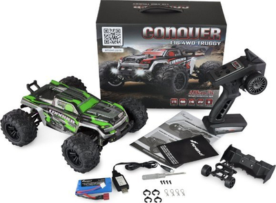 Makina me pult Amewi Conquer Truggy, 1:16, bateri Li-Ion 1300mAh, jeshile