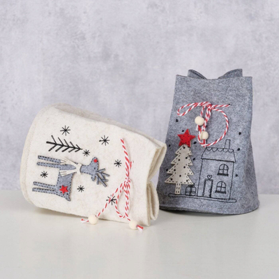 Qese dhuratash Joy, material i fortë, 14.5 cm, gri edhe krem