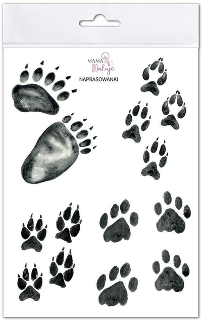 Aplikues tekstili Mama Maluje Footprints, set naprasovankash, shenja putrash, në të zezë