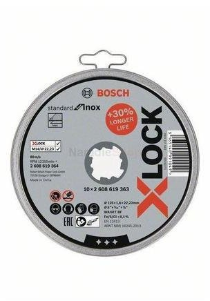 Disk prerës Bosch X-LOCK 2608619364, 125mm, INOX dhe çelik, set 10 copë